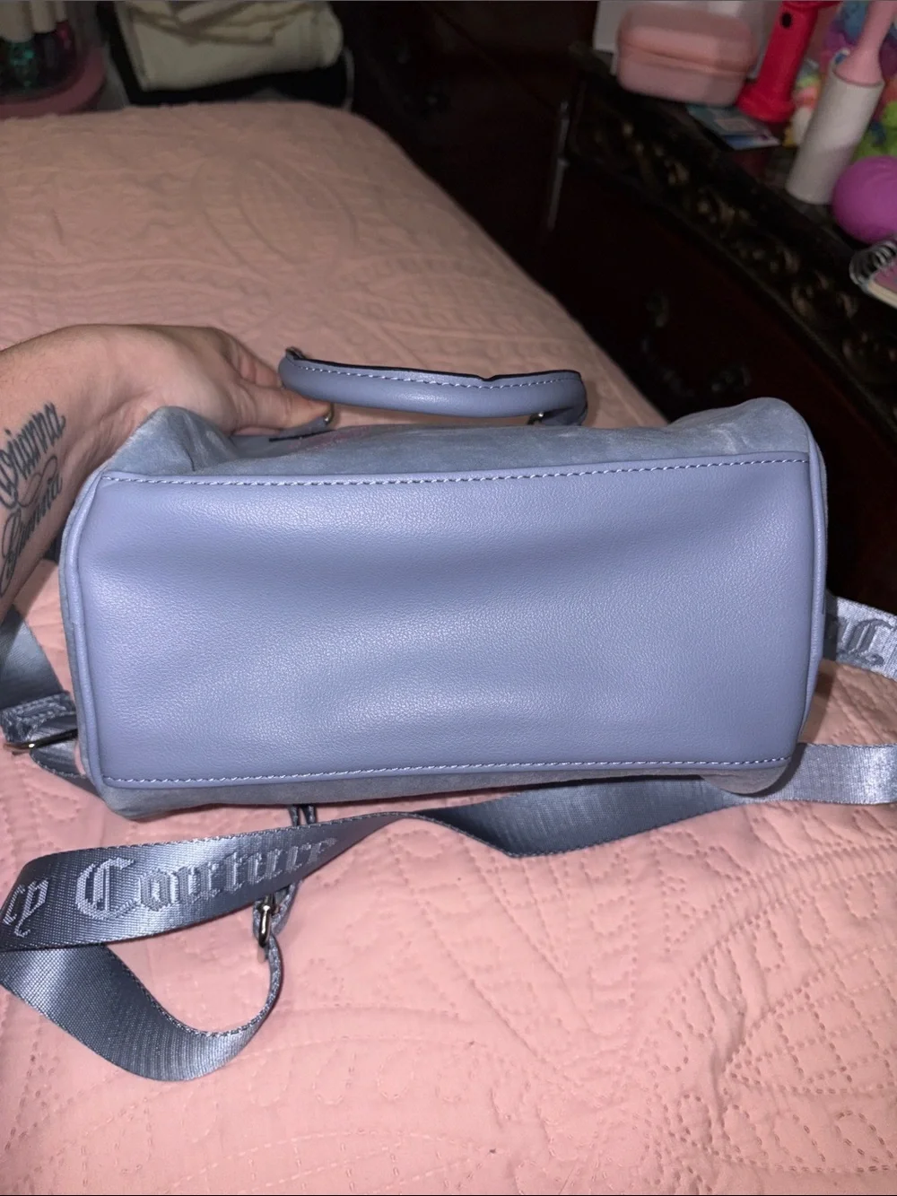 Juicy Couture Pale Blue Velvet Crossbody Bag